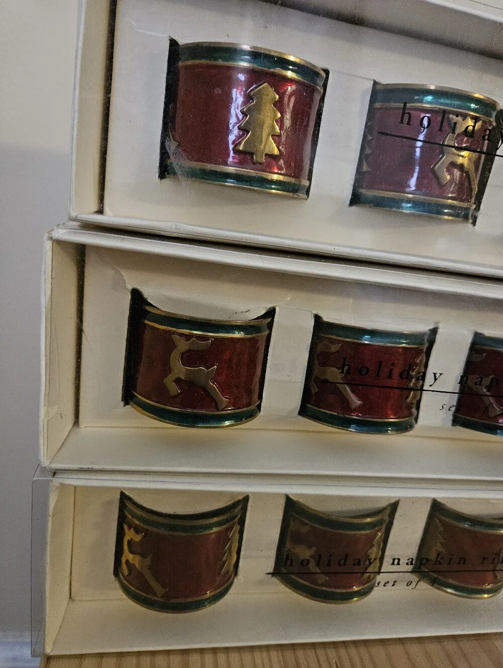 Set Of 12 Pier 1 Imports Holiday Red and Gold Napkin Rings - Festive Table Decor